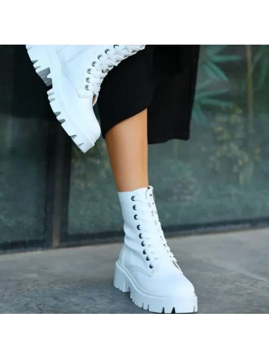 Flona Beyaz Cilt Bağcıklı Bot Flona Beyaz Cilt Bağcıklı Bot