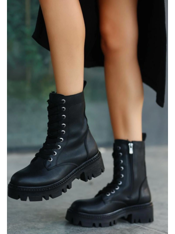 Flona Siyah Cilt Bağcıklı Bot Flona Siyah Cilt Bağcıklı Bot