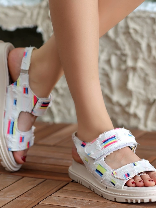 Foin Beyaz Kot Cırt Cırtlı Sandalet Foin Beyaz Kot Cırt Cırtlı Sandalet