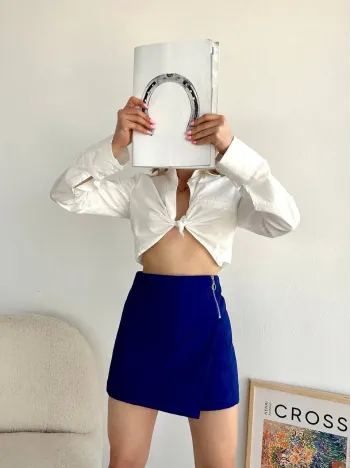 Gabardin Fermuarlı Şort Etek S24906