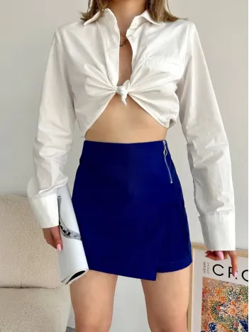 Gabardin Fermuarlı Şort Etek S24906