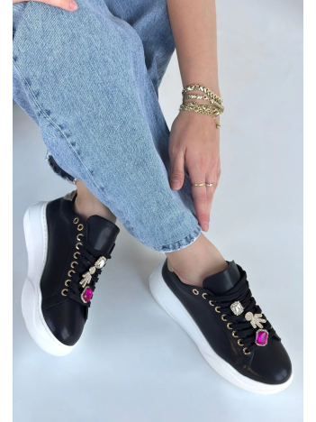 Gane Siyah Cilt Bağcıklı Spor Ayakkabı Gane Siyah Cilt Bağcıklı Spor Ayakkabı