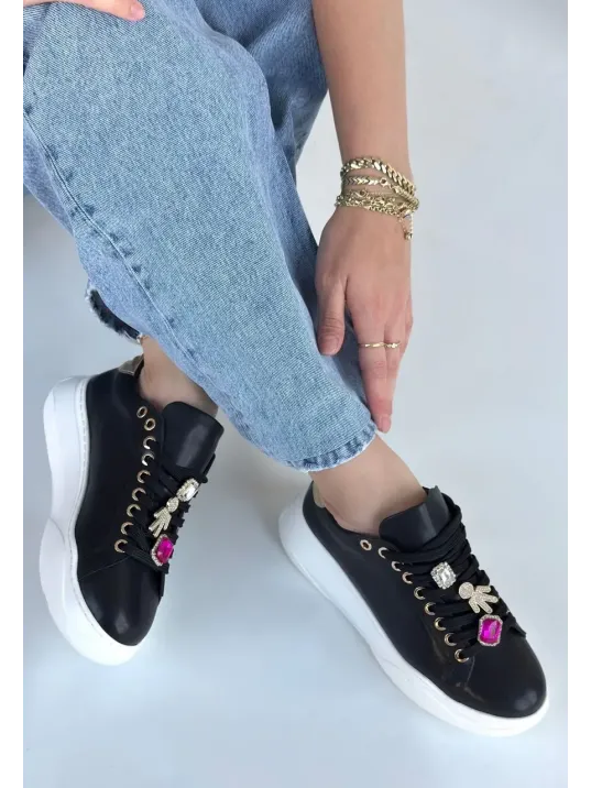 Gane Siyah Cilt Bağcıklı Spor Ayakkabı