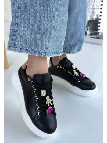 Gane Siyah Cilt Bağcıklı Spor Ayakkabı