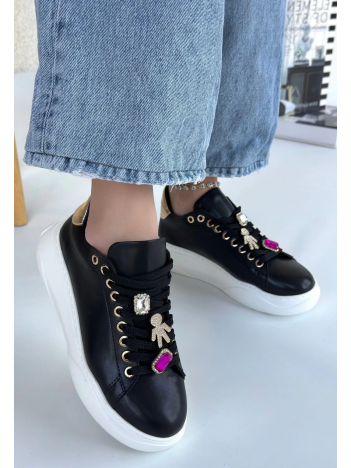 Gane Siyah Cilt Bağcıklı Spor Ayakkabı Gane Siyah Cilt Bağcıklı Spor Ayakkabı