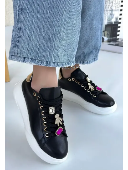 Gane Siyah Cilt Bağcıklı Spor Ayakkabı