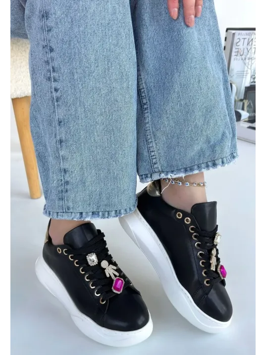 Gane Siyah Cilt Bağcıklı Spor Ayakkabı