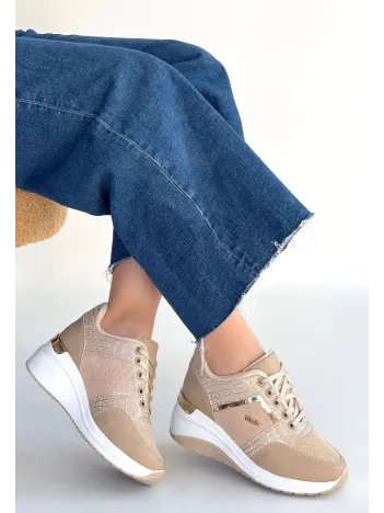Geja Bej Cilt Bağcıklı Spor Ayakkabı