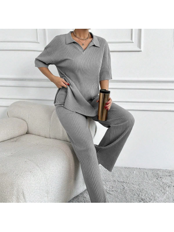 Geniş fitilli polo yaka kısa kol takım