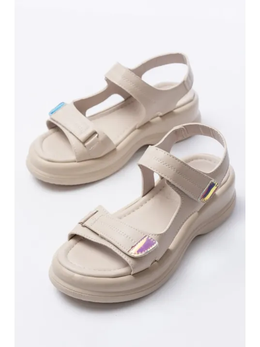 Ginya Bej Cilt Cırt Cırtlı Sandalet Ginya Bej Cilt Cırt Cırtlı Sandalet