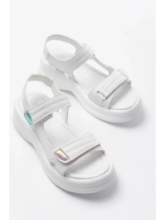 Ginya Beyaz Cilt Cırt Cırtlı Sandalet Ginya Beyaz Cilt Cırt Cırtlı Sandalet