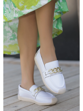 Giwa Beyaz Cilt Babet Ayakkabı
