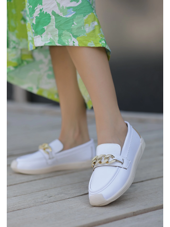 Giwa Beyaz Cilt Babet Ayakkabı Giwa Beyaz Cilt Babet Ayakkabı