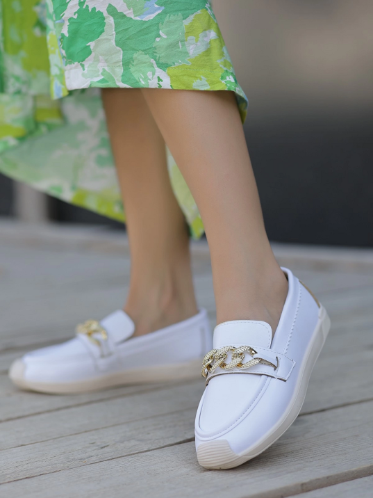 Giwa Beyaz Cilt Babet Ayakkabı