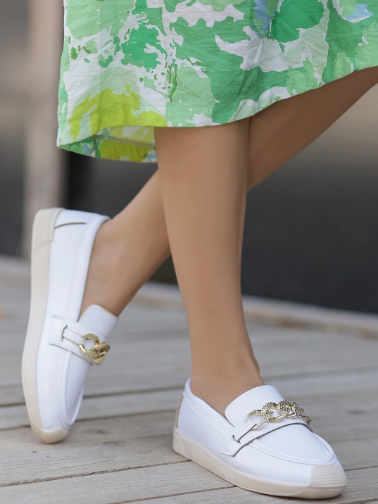 Giwa Beyaz Cilt Babet Ayakkabı