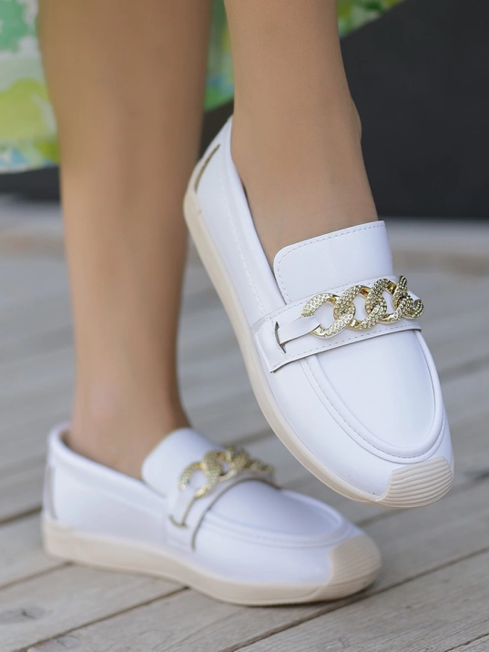 Giwa Beyaz Cilt Babet Ayakkabı