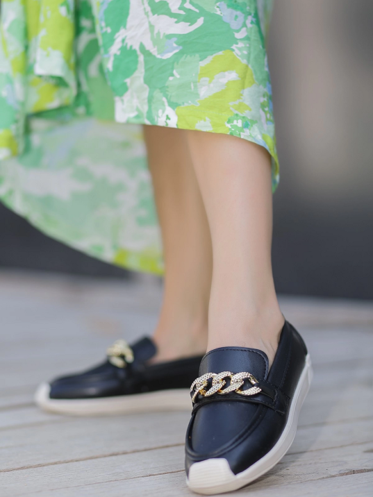 Giwa Siyah Cilt Babet Ayakkabı Giwa Siyah Cilt Babet Ayakkabı