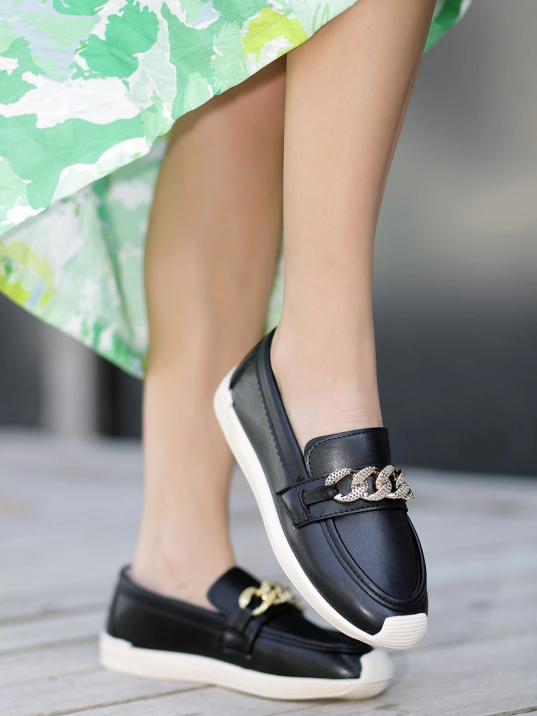 Giwa Siyah Cilt Babet Ayakkabı Giwa Siyah Cilt Babet Ayakkabı