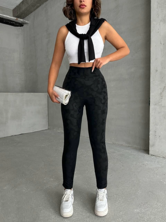 Gizli yan fermuarlı bulut desenli tayt siyah h248638 Gizli yan fermuarlı bulut desenli tayt siyah h248638