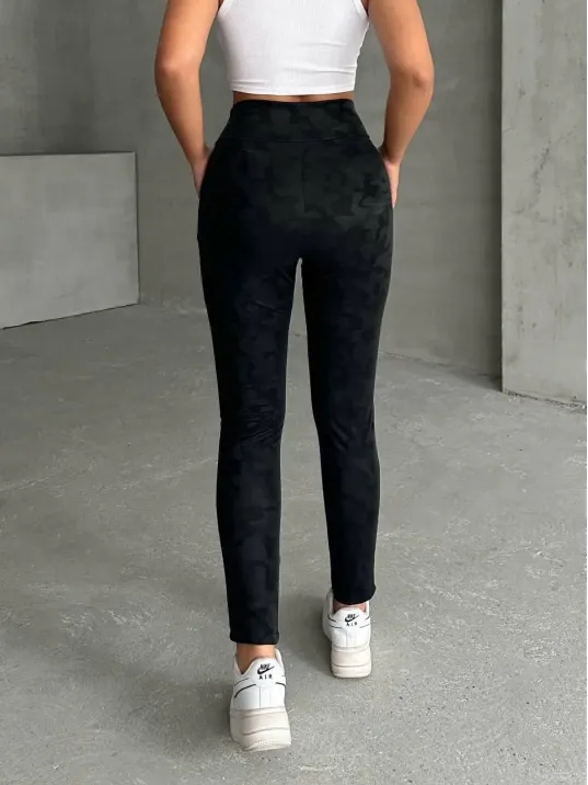 Gizli Yan Fermuarlı Bulut Desenli Tayt Siyah H248638