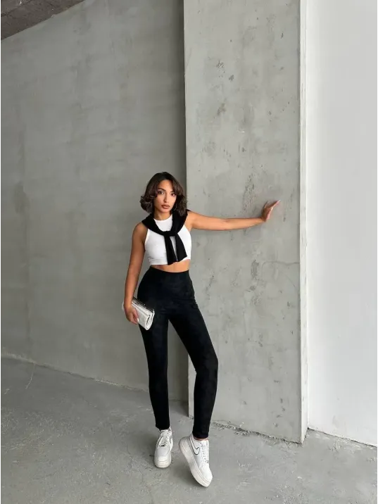 Gizli Yan Fermuarlı Bulut Desenli Tayt Siyah H248638