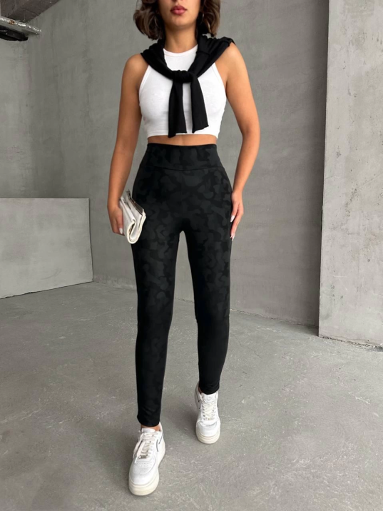 Gizli yan fermuarlı bulut desenli tayt siyah h248638 Gizli yan fermuarlı bulut desenli tayt siyah h248638