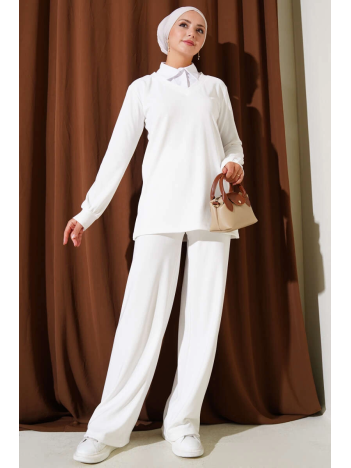 Gömlek Yaka Fitilli Salaş İkili Takım beyaz T4300