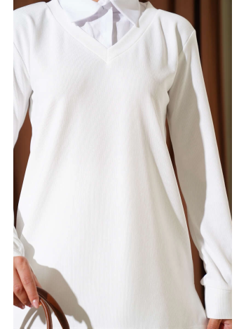 Gömlek Yaka Fitilli Salaş İkili Takım beyaz T4300