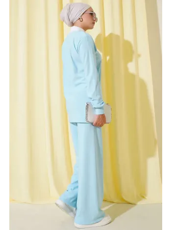 Gömlek Yaka Fitilli Salaş İkili Takım Buz Mavisi T4300