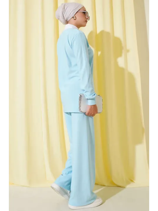 Gömlek Yaka Fitilli Salaş İkili Takım Buz Mavisi T4300