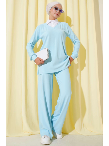 Gömlek Yaka Fitilli Salaş İkili Takım Buz Mavisi T4300