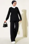 Gömlek Yaka Fitilli Salaş İkili Takım Siyah T4300