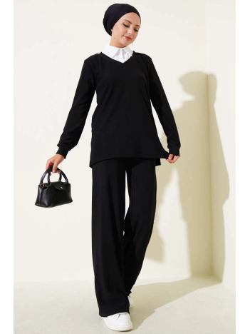 Gömlek Yaka Fitilli Salaş İkili Takım siyah T4300