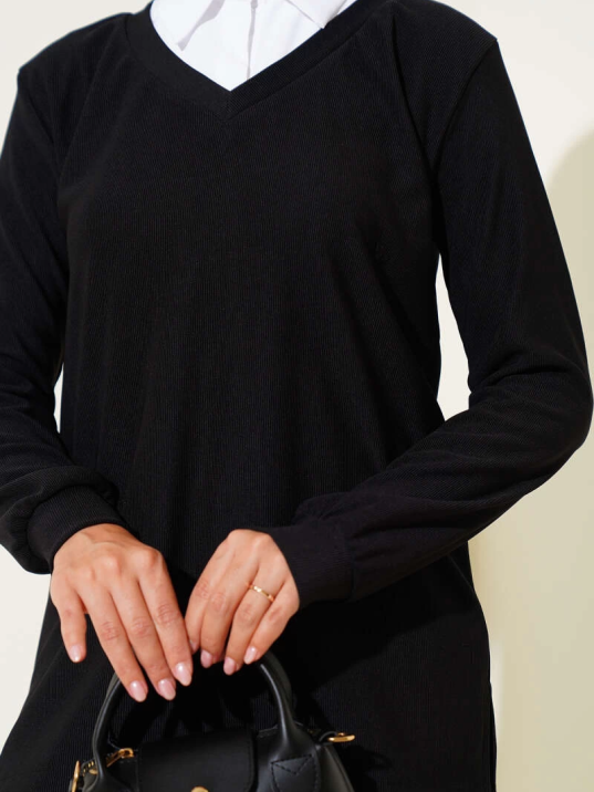 Gömlek Yaka Fitilli Salaş İkili Takım siyah T4300 Gömlek Yaka Fitilli Salaş İkili Takım siyah T4300