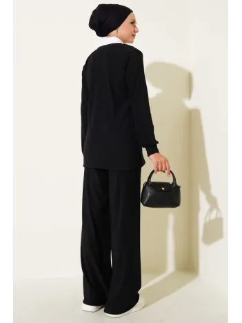 Gömlek Yaka Fitilli Salaş İkili Takım Siyah T4300