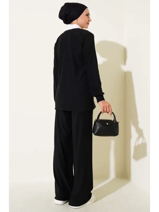 Gömlek Yaka Fitilli Salaş İkili Takım Siyah T4300