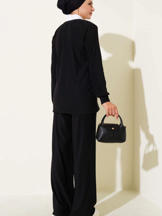 Gömlek Yaka Fitilli Salaş İkili Takım siyah T4300 Gömlek Yaka Fitilli Salaş İkili Takım siyah T4300