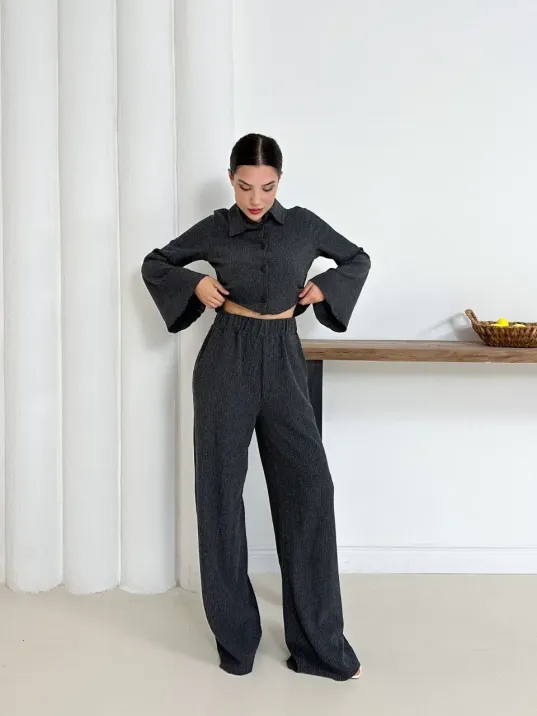 Gömlek Yaka Kaplama Düğmeli Takım Antrasit St265866