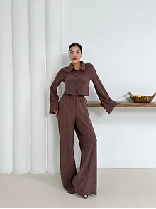 Gömlek Yaka Kaplama Düğmeli Takım Kahve St265866