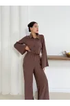 Gömlek Yaka Kaplama Düğmeli Takım Kahve St265866