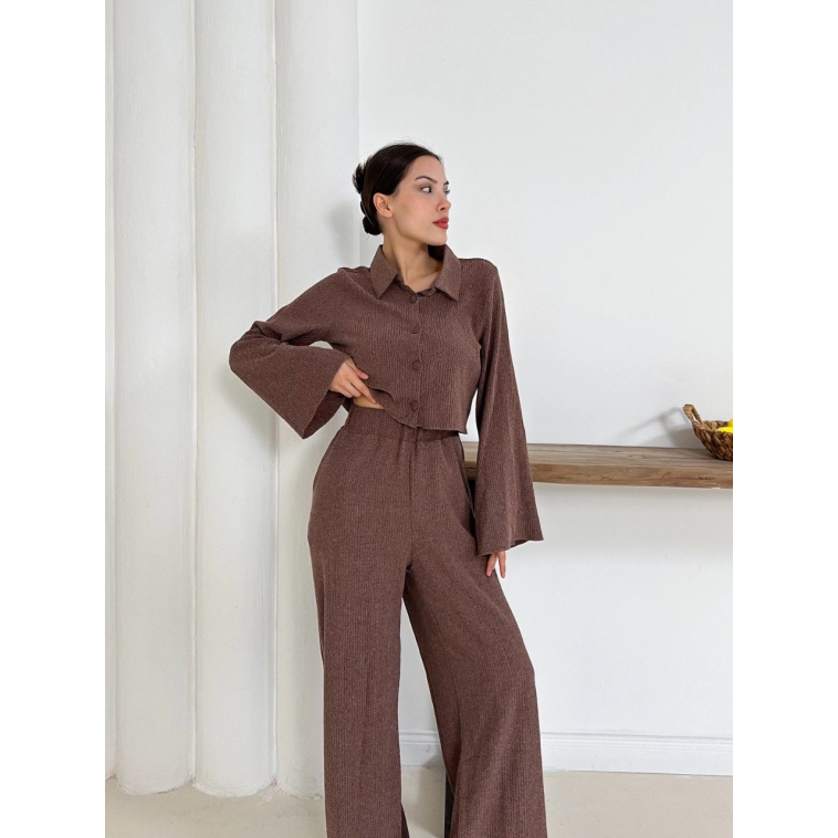 Gömlek yaka kaplama düğmeli takım kahve st265866 Gömlek yaka kaplama düğmeli takım kahve st265866