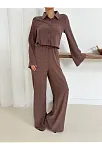 Gömlek Yaka Kaplama Düğmeli Takım Kahve St265866