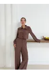 Gömlek Yaka Kaplama Düğmeli Takım Kahve St265866