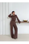 Gömlek Yaka Kaplama Düğmeli Takım Kahve St265866