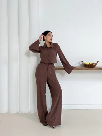 Gömlek Yaka Kaplama Düğmeli Takım Kahve St265866 Gömlek Yaka Kaplama Düğmeli Takım Kahve St265866