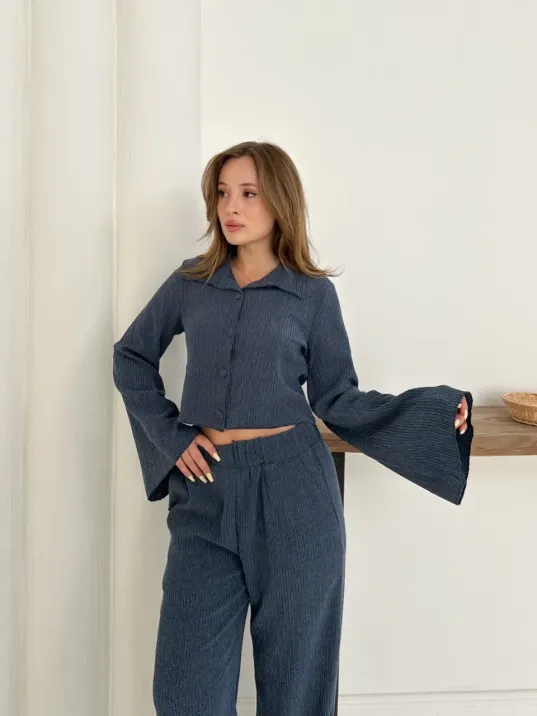 Gömlek Yaka Kaplama Düğmeli Takım Lacivert St265866