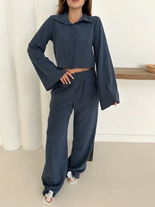 Gömlek Yaka Kaplama Düğmeli Takım Lacivert St265866