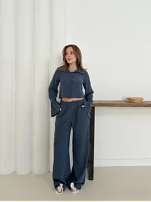 Gömlek Yaka Kaplama Düğmeli Takım Lacivert St265866