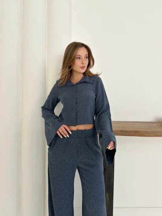 Gömlek Yaka Kaplama Düğmeli Takım Lacivert St265866