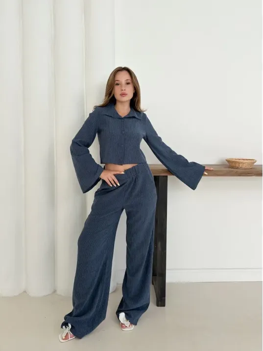 Gömlek Yaka Kaplama Düğmeli Takım Lacivert St265866